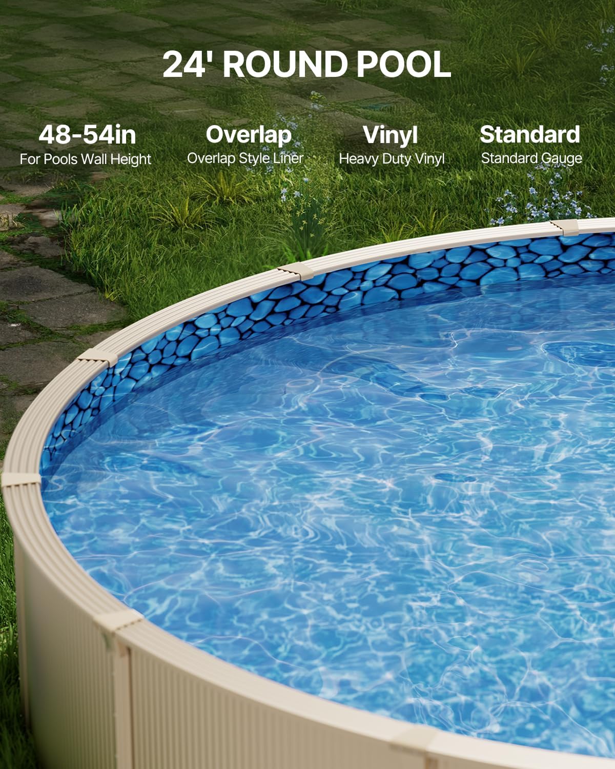 VEVOR 24-ft Round Above Ground Pool Liner  Overlap Pool Liners  Standard Gauge Vinyl  48-to-54inch Wall Height  Designed for Steel Sided Above-Ground Swimming Pools