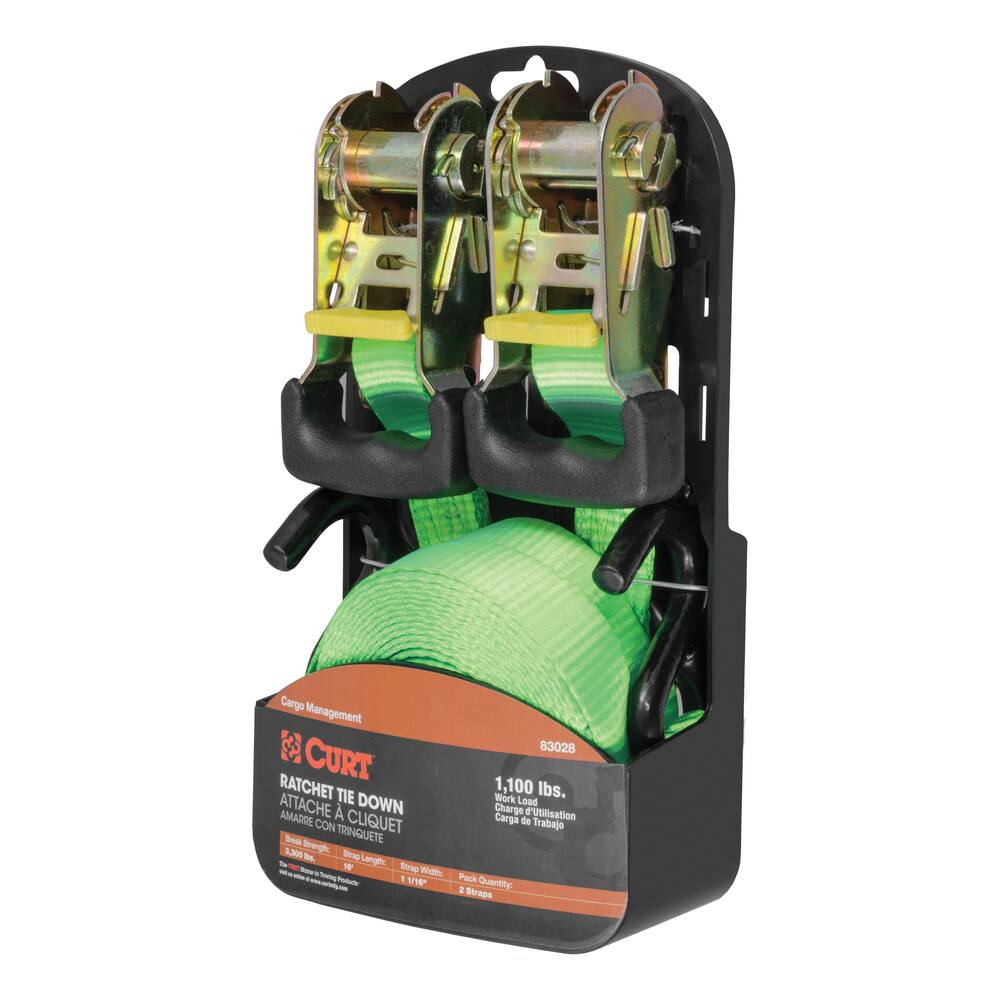 CURT 16-ft Lime Green Cargo Straps with S-Hooks (1,100-lb, 2-pk)