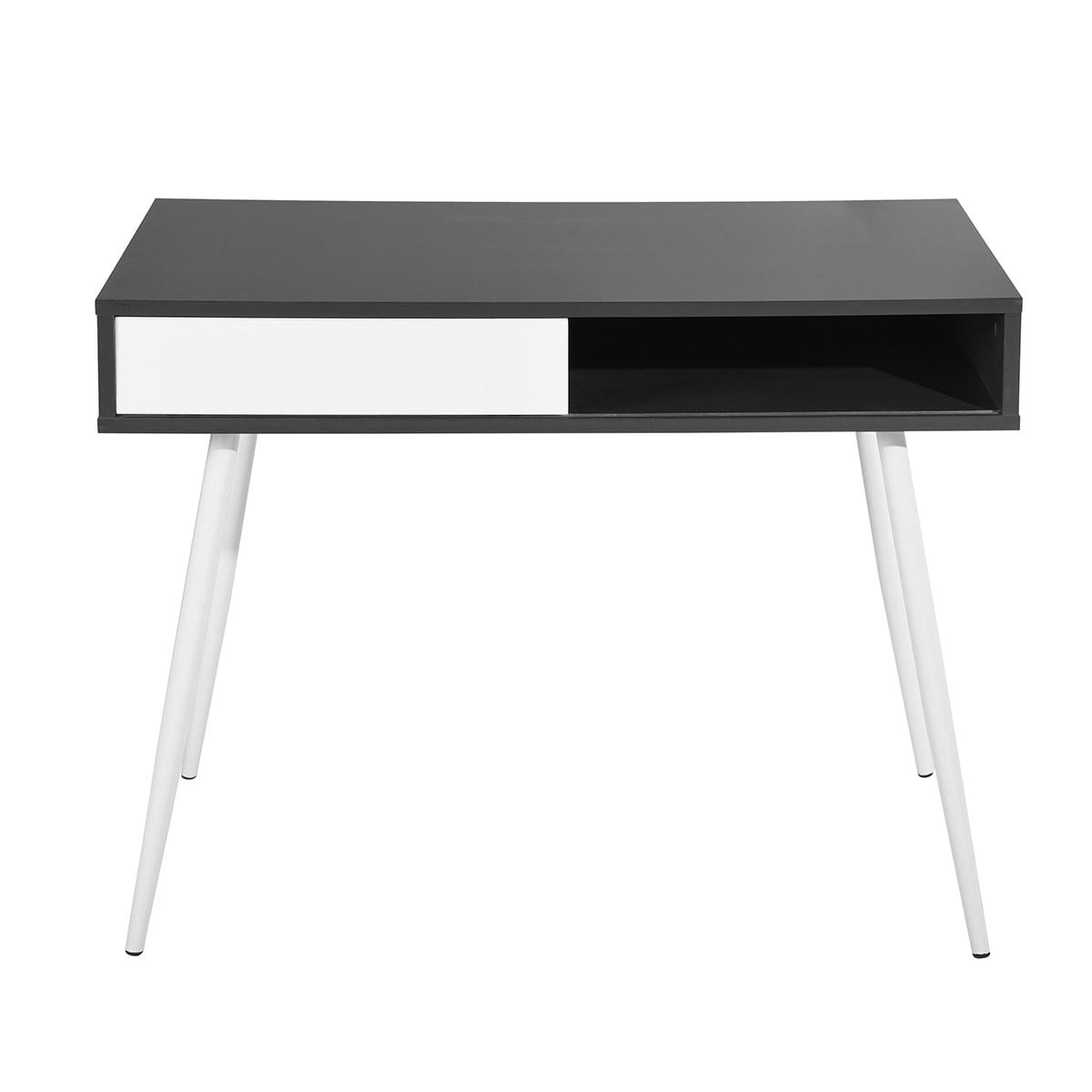 - Bureau effet bois 1 tiroir niche noir et blanc 100*58*77cm
