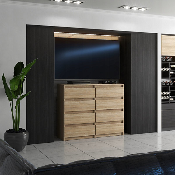 Commode moderne 120 cm Chêne Sonomaavec 8 tiroirs - Grand meuble de rangement pour salon