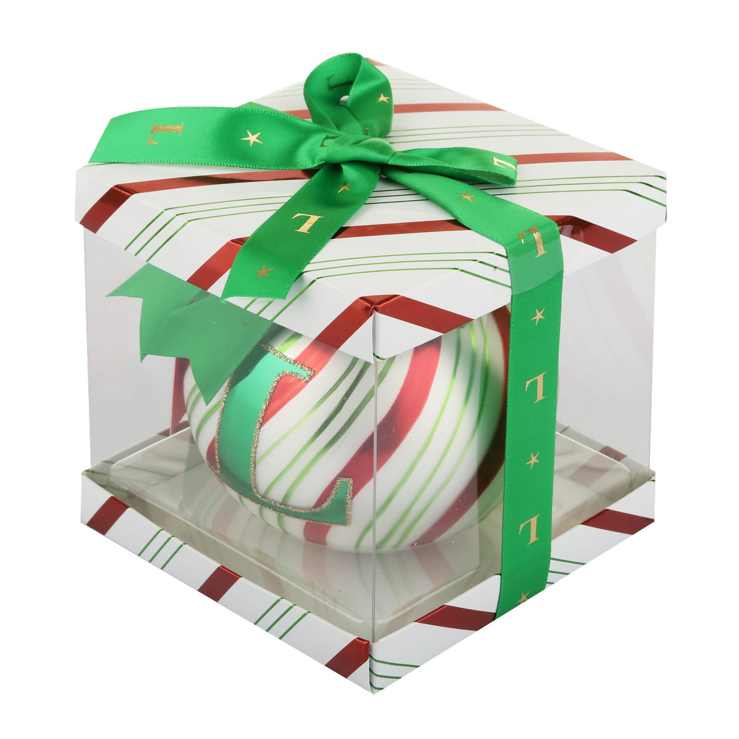 Pallina Natale con lettera L 10 cm Circus verde