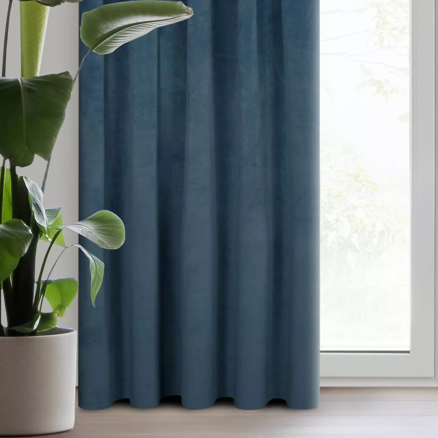 Zasłona granatowa z ekskluzywnego aksamitnego welwetu 290 g/m2 140x270 cm taśma - VILLA