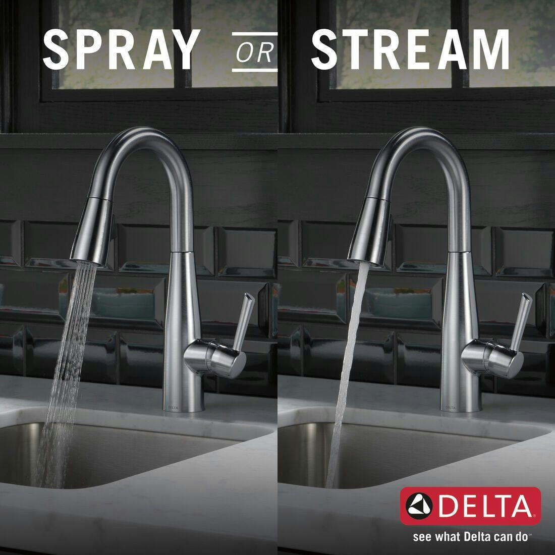 Delta Essa Single Handle Pull-Down Bar/Prep Faucet, Arctic Stainless Steel