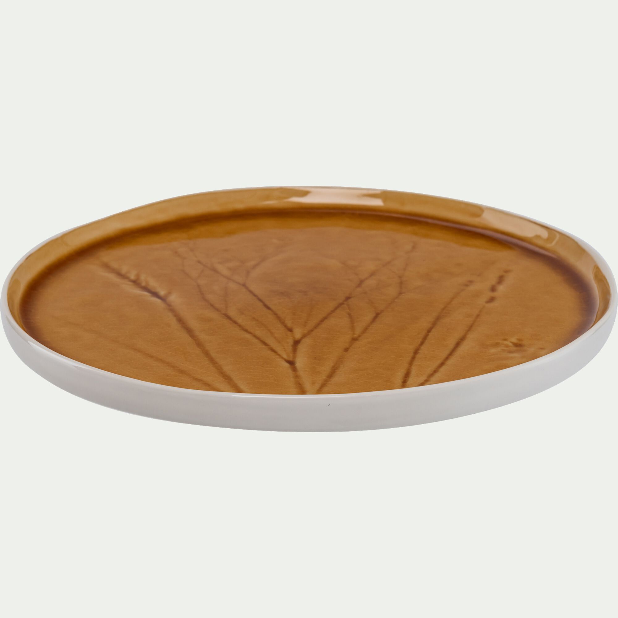 FLEOLE - Assiette plate impressions végétales en grès D26cm - jaune argan