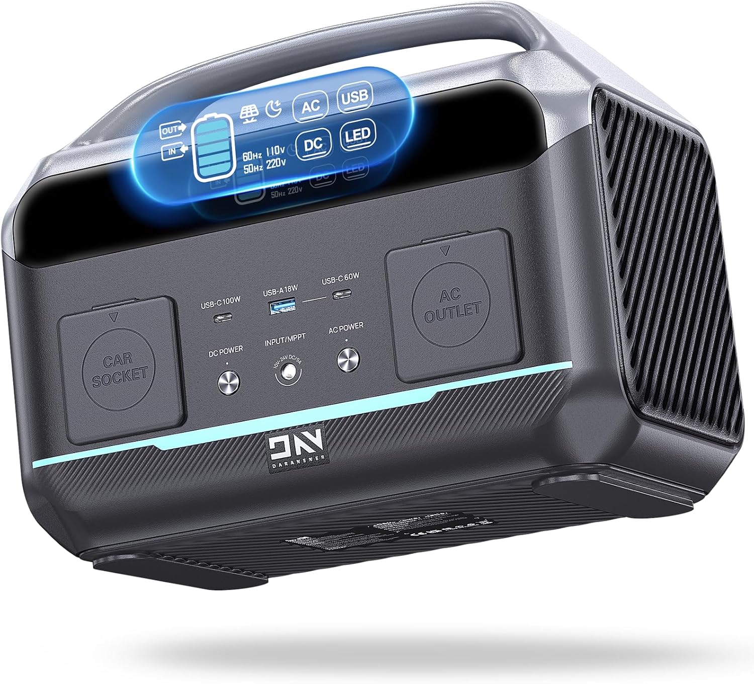 Portable Power Station 56000mAh, 179.2Wh LiFePO4 Battery Backup w/ 2 300W (Peak 600W) AC Outlets, 1.5hrs Fast Charging, Power Bank for Hurricane Emergency/Outdoor Camping/RVs/Home Use(600W-576Wh)