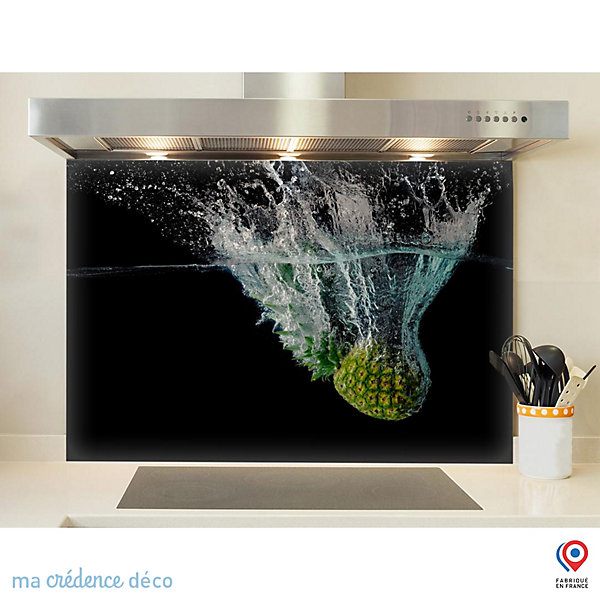 Crédence cuisine fond de hotte Bain et ananas - Verre trempé - L 60 cm x H 45 cm - MaCrédenceDéco