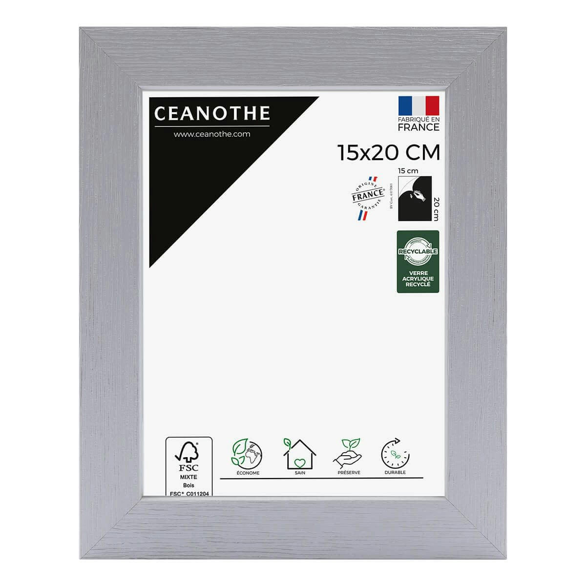 KARMA - Cadre photo gris 15x20 cm bois reconstitué fsc