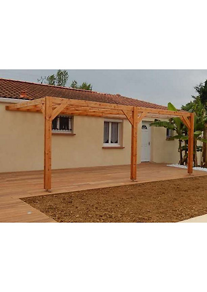 Carport pergola adossée 600cmx450cm Bois DOUGLAS Français label PEFC (Charpente-Auvent - Abri terrasse) surface 27 m²