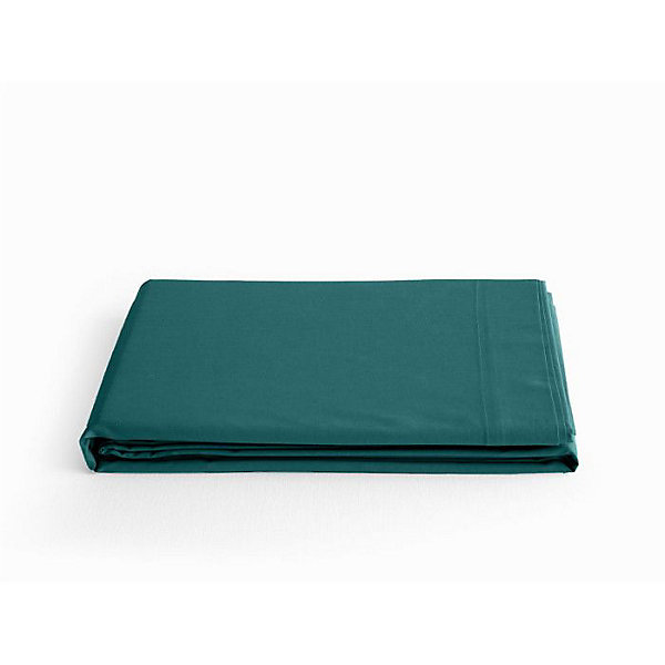 Drap plat percale 100% coton Vent du sud Bleu canard 270 x 300 cm