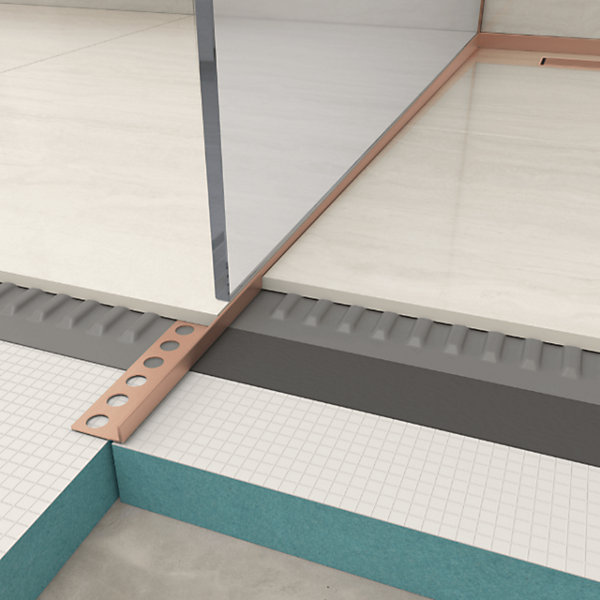 Balneo Profil latéral gauche incliné pour douche, au sol 120cm, acier inoxydable, finition cuivre, Pente de 1,5%