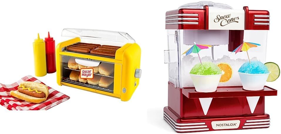 Hot Dog Roller  Bun Toaster + Snow Cone Shaved Ice Machine Bundles