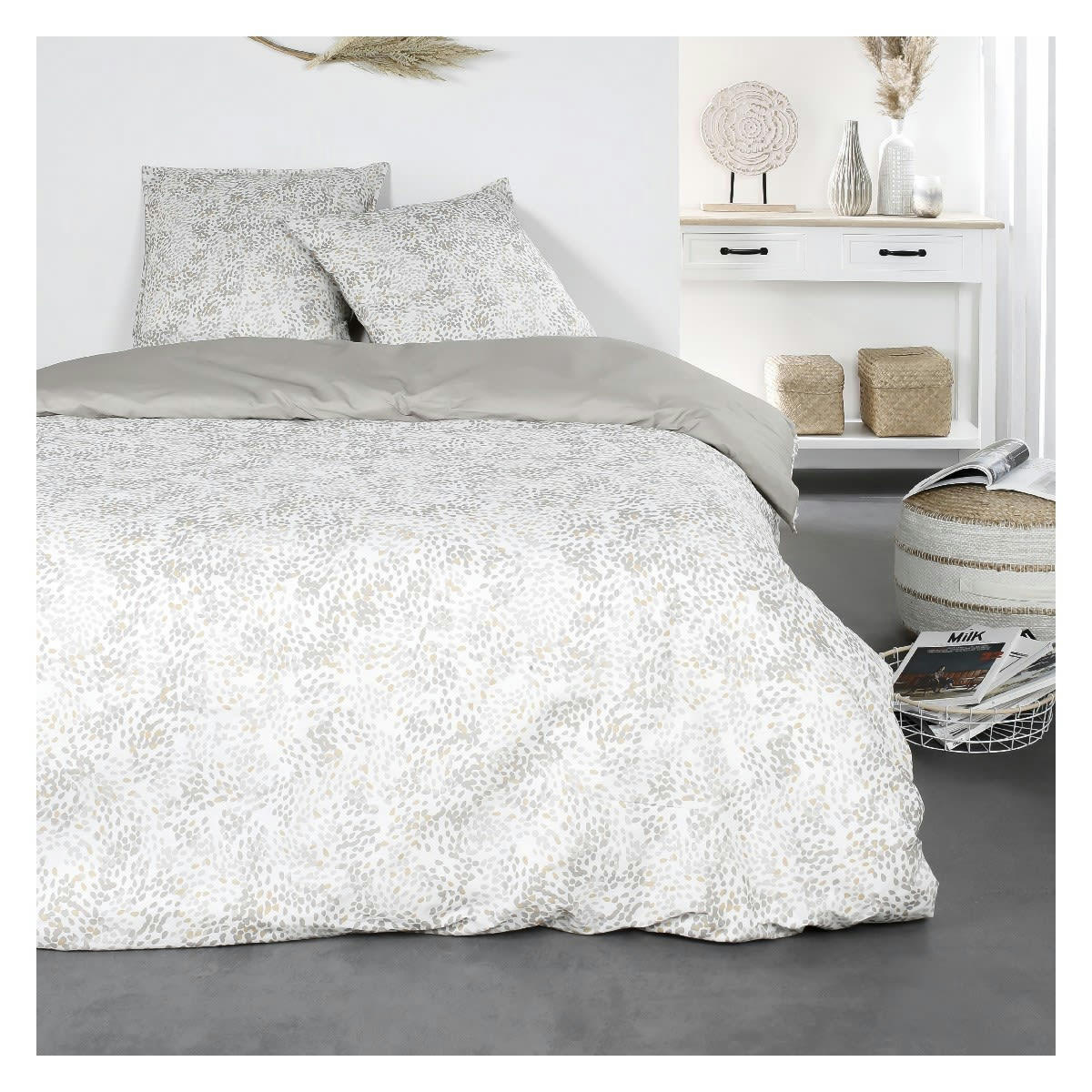 SUNSHINE EDEN - Parure de lit 2 personnes imprimé en Coton Beige 240x260 cm