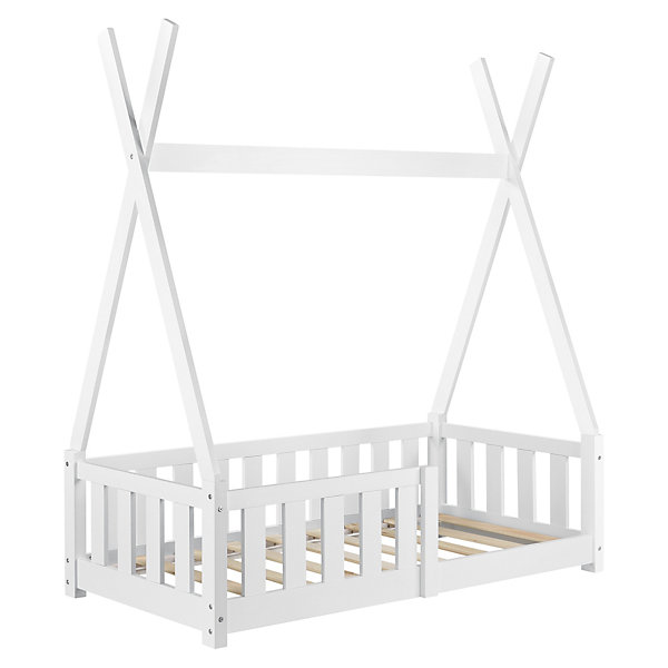 Lit Tipi pour Enfants Helsingborg avec Grille de Sécurité Pin 140 x 70 cm Blanc en.casa