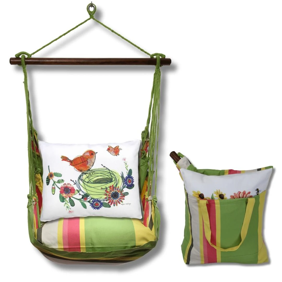 Magnolia Casual Swing Set 4 piece - Fresh Lime Stripe w/ Birds in Nest