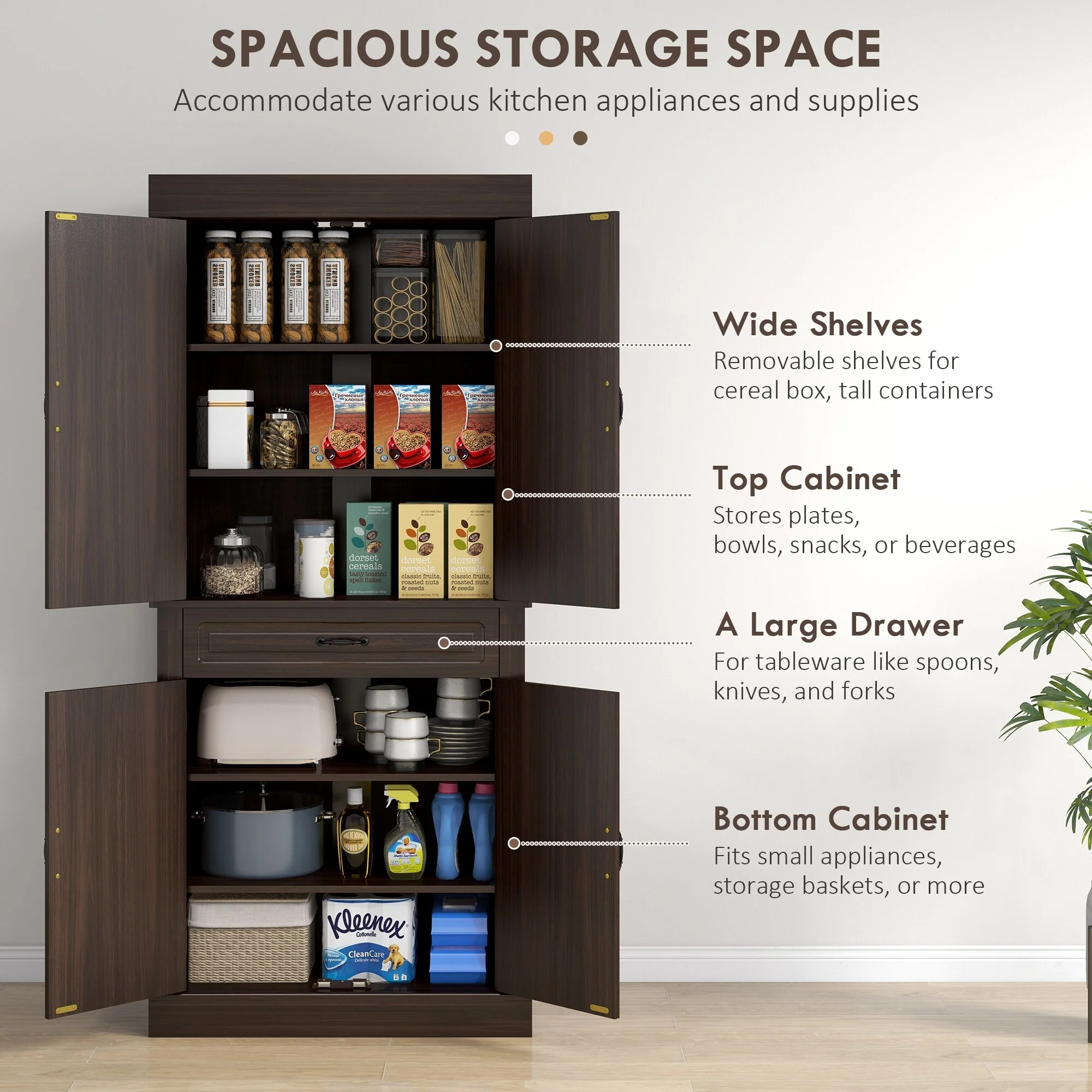 Freestanding Kitchen Pantry Tall Storage Cabinet