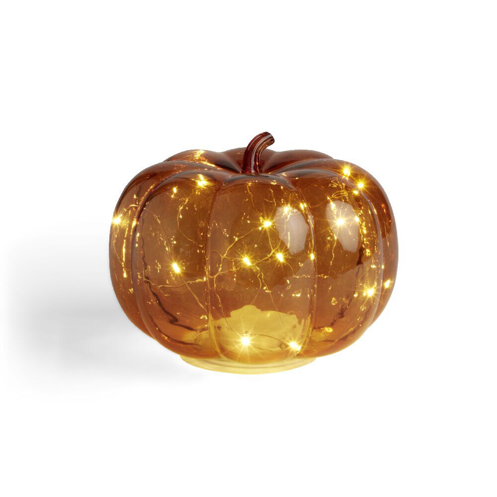 Citrouille avec guirlande LED verre transparent orange Ø18x16cm