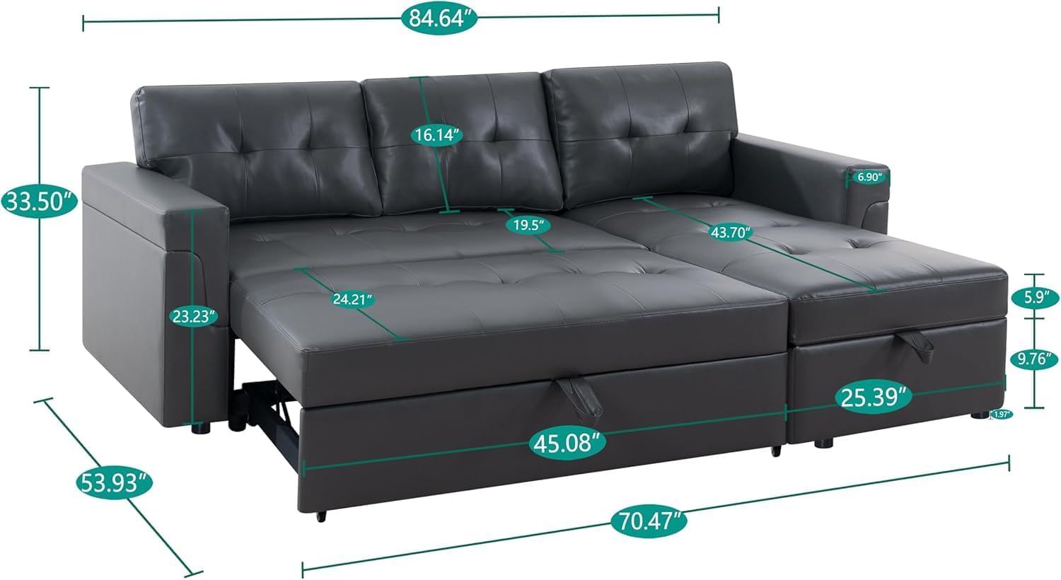 Multifunctional Sectional Sofa with Pull-Out Sleeper Bed & Hidden Storage – Reversible Chaise Espresso,Velvet – Space-Saving, Durable, Stylish & Easy DIY Assembly for Apartments & Small Homes
