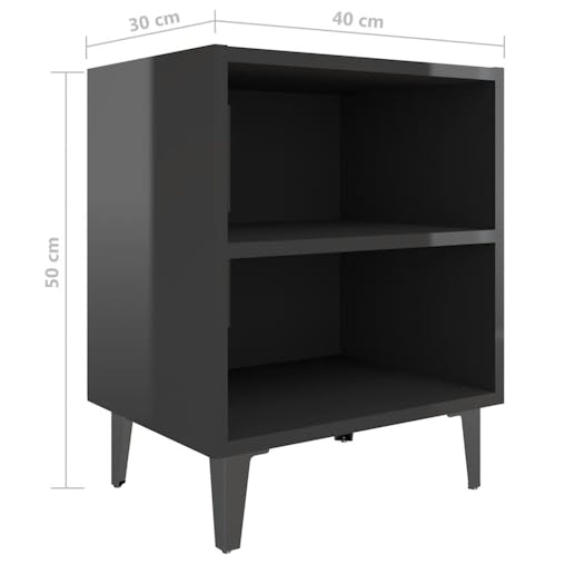NNEVL Bed Cabinets with Metal Legs 2 pcs High Gloss Black 40x30x50 cm