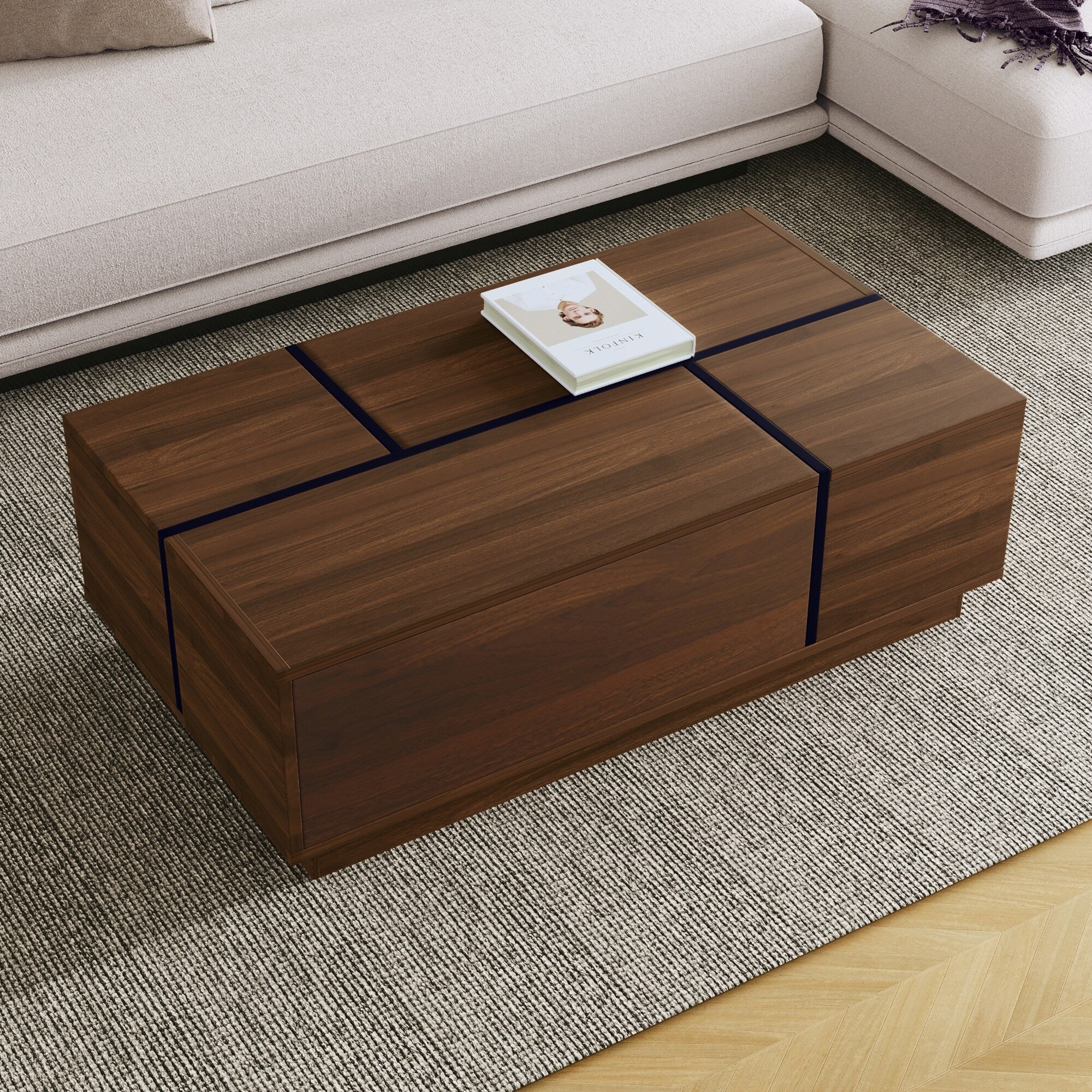 Rectangular Sliding Top Coffee Table With 2 Drawers And 2 Hidden Storage