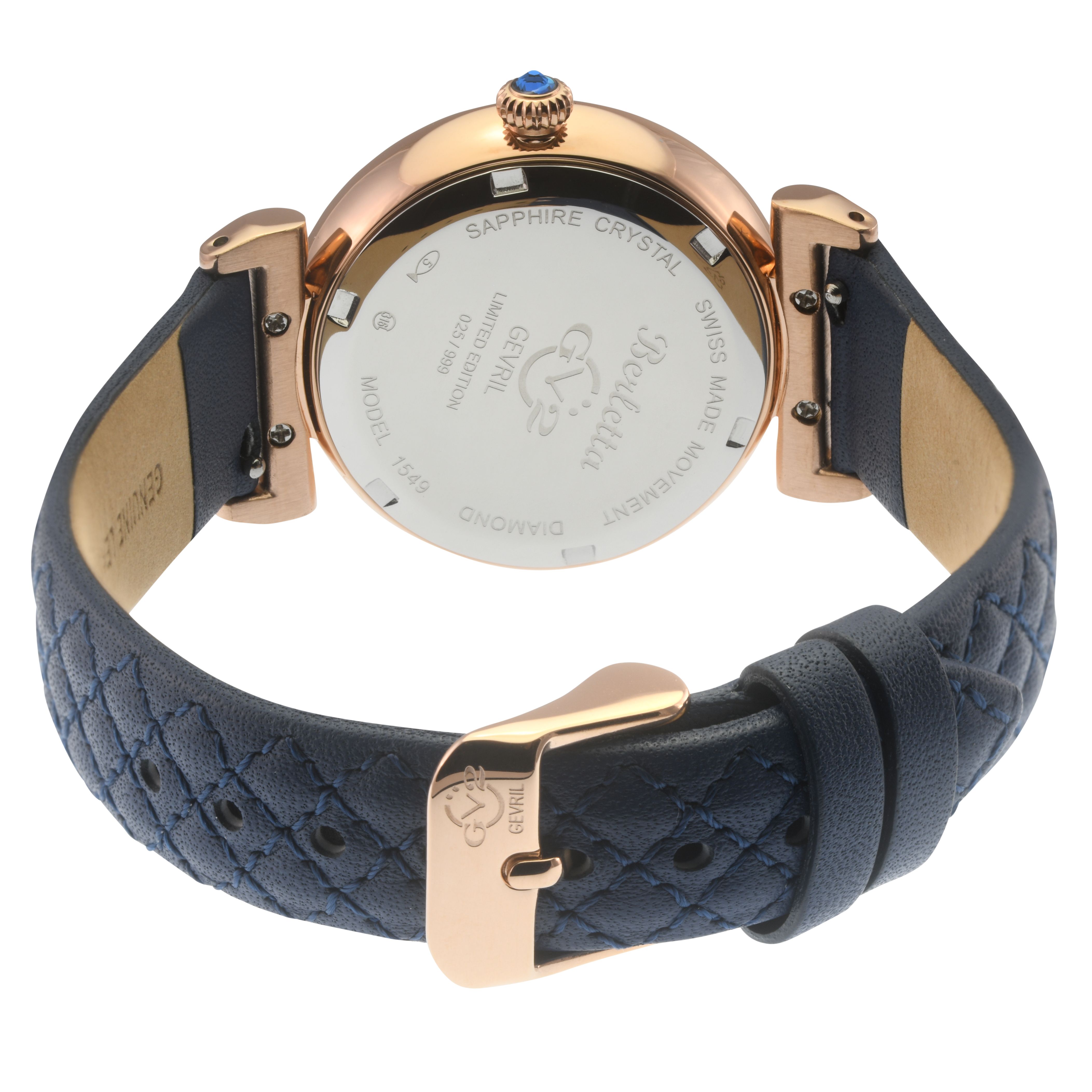 GV2 Berletta Swiss Quartz Blue Dial, Blue Handmade Quilted Leather Watch
