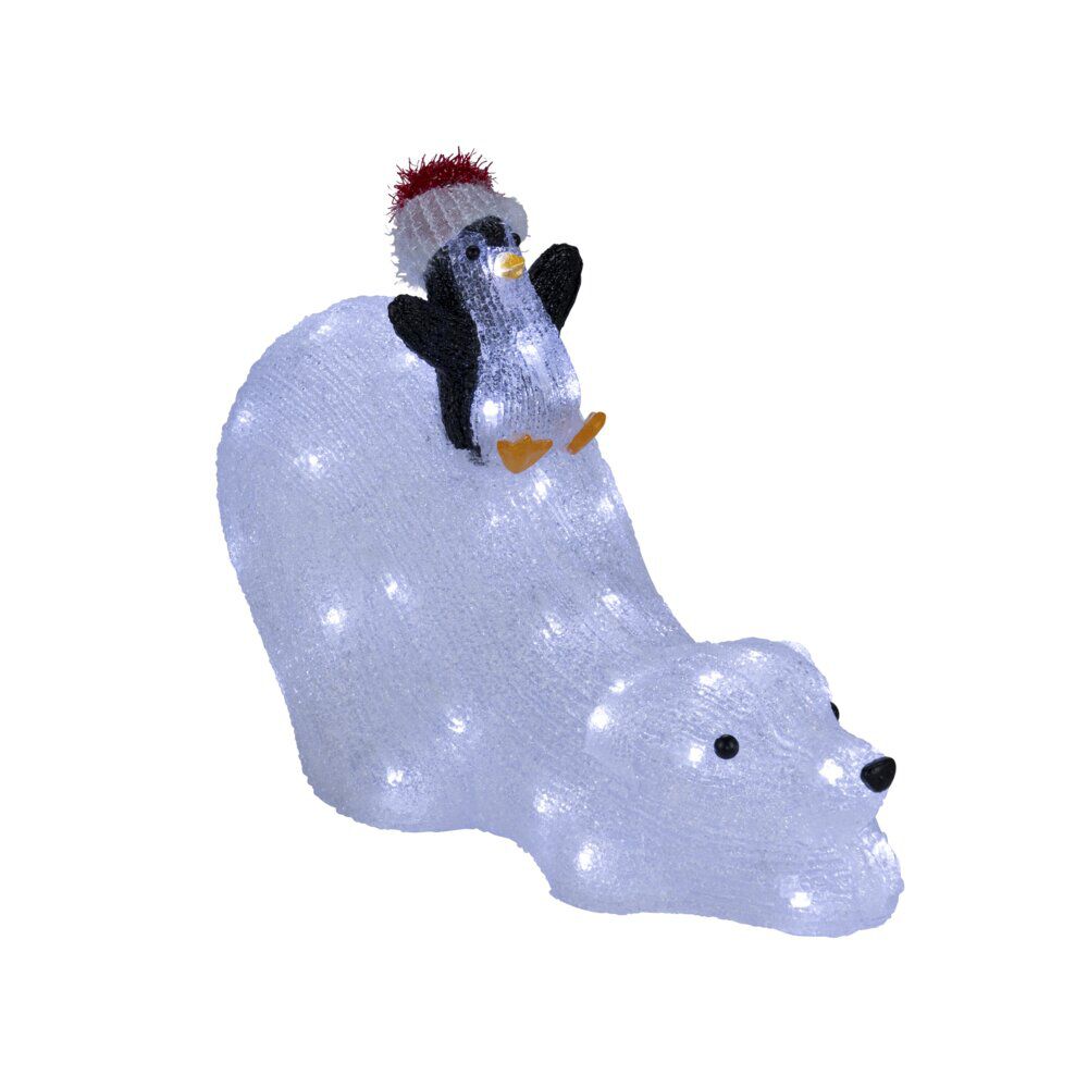 Décoration de No&euml;l ext ours toboggan avec pingouin 50LED blanc froid H30cm