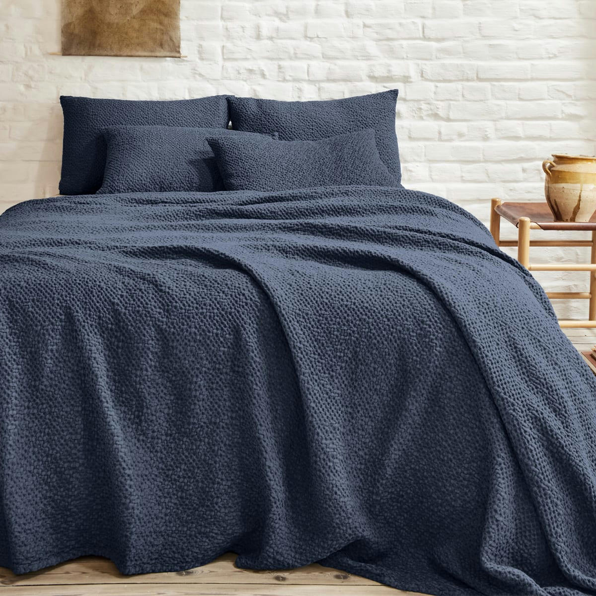 SONGE - Couvre lit en coton bleu 260x240
