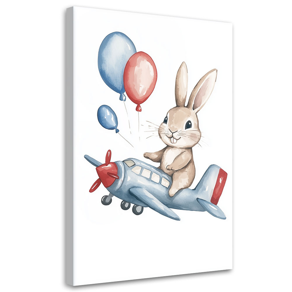 Feeby Obraz do pokoju dziecka, Królik w samolocie z balonikami 40x60
