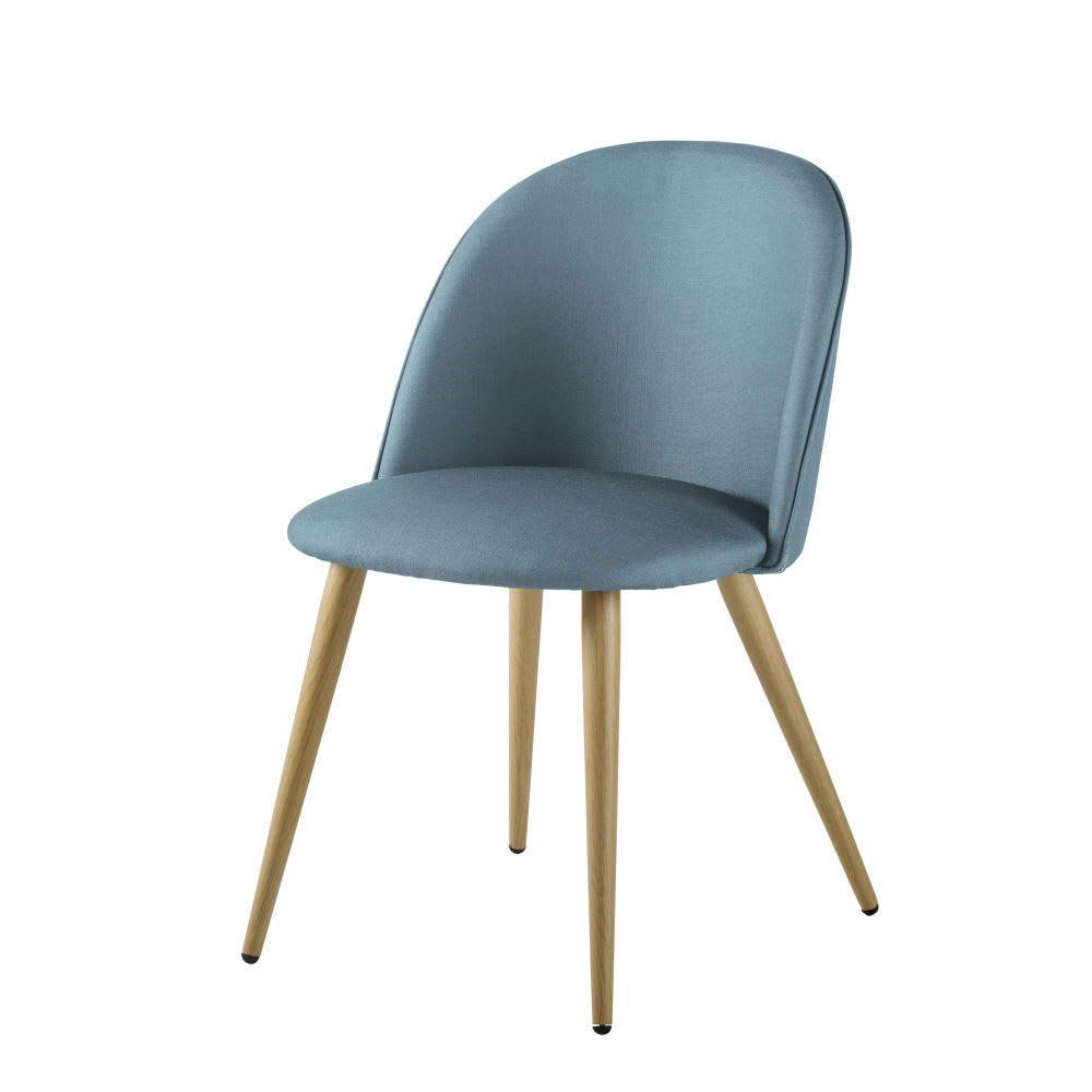 Mauricette - Chaise vintage bleu glacier et métal imitation chêne