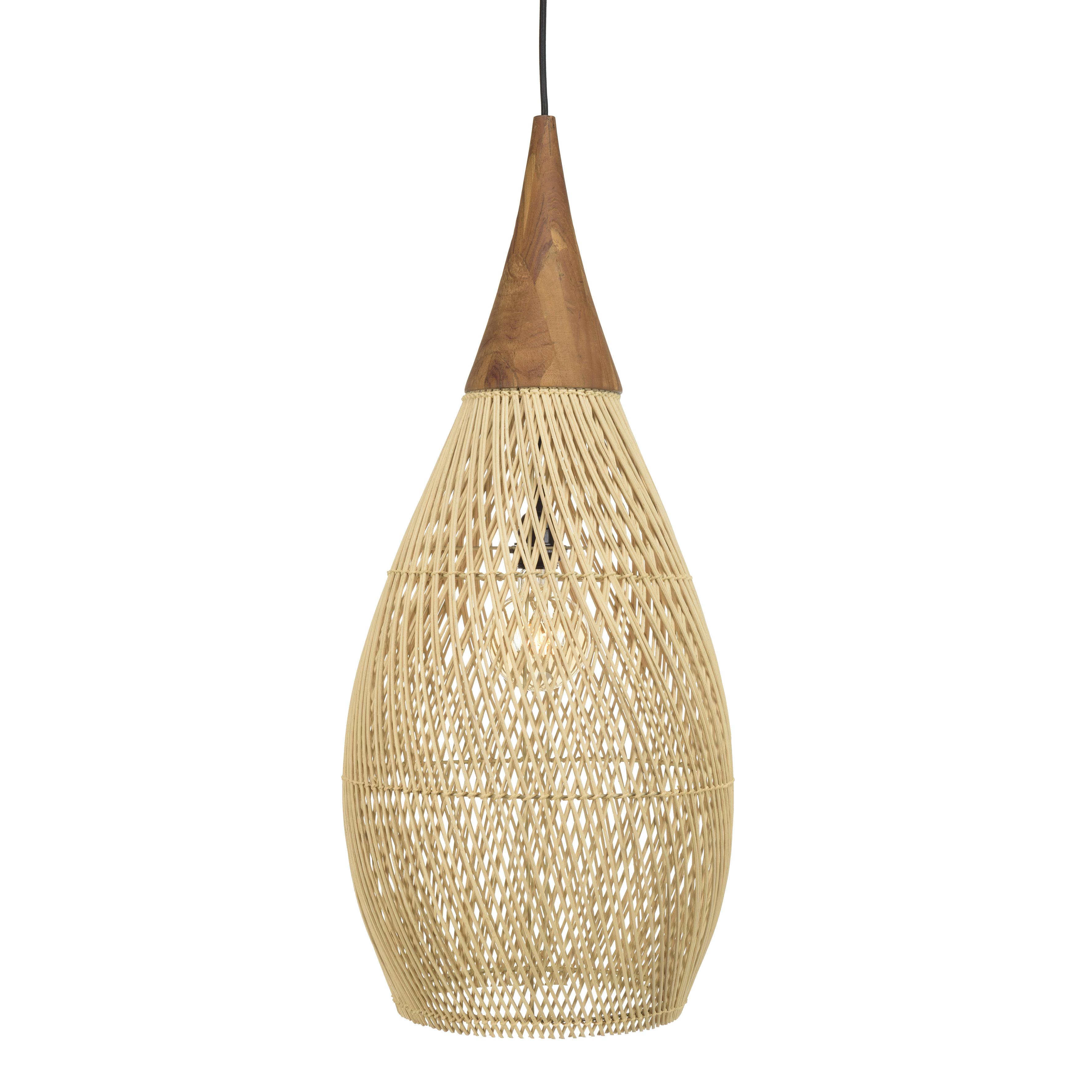 Suspension goutte 35x35cm rotin couleur naturelle et teck FOLELLI