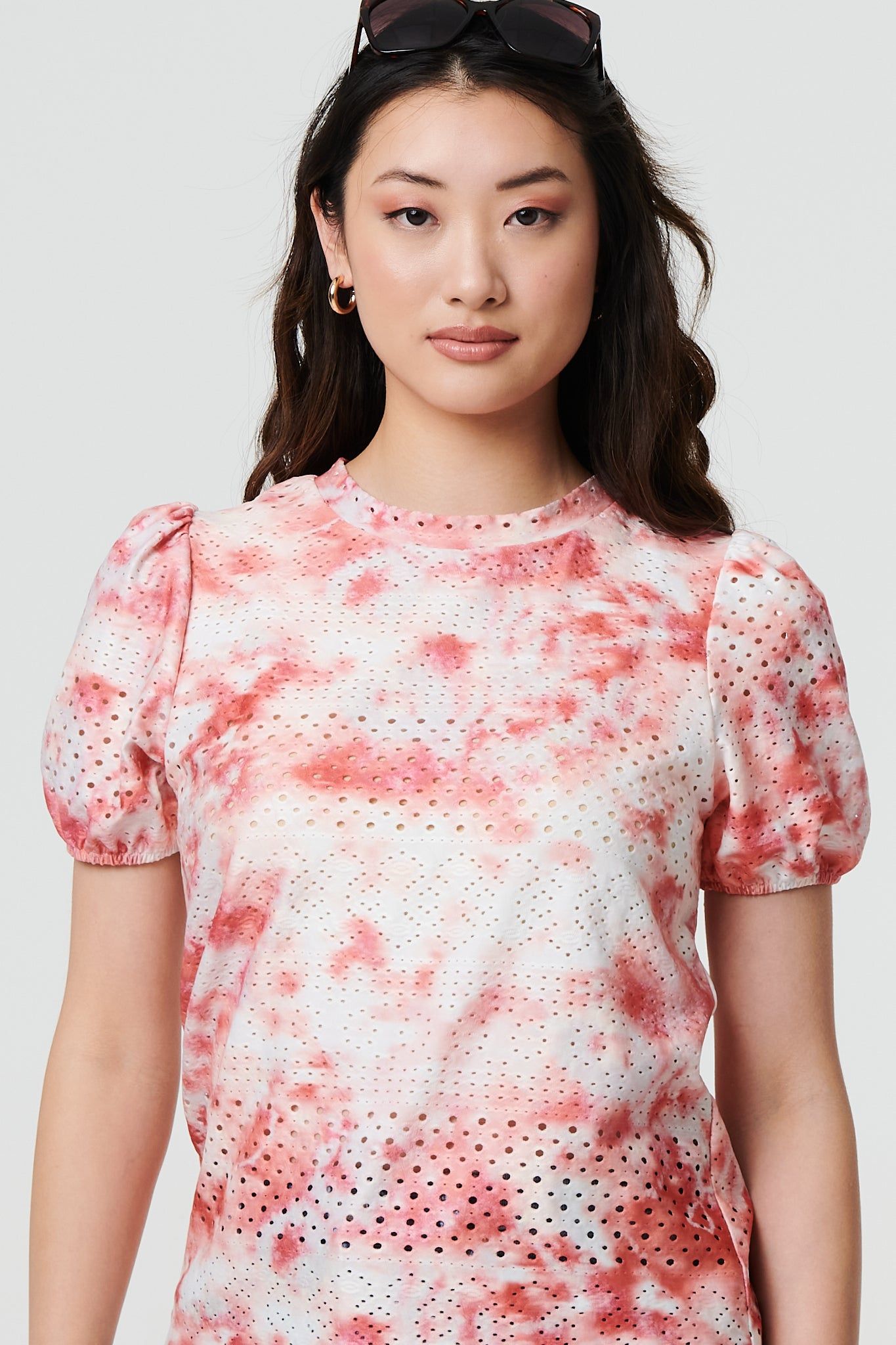 Izabel London Tie Dye Cut Out Texture Short Sleeve Top
