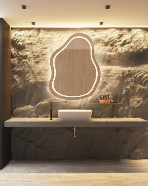 Lustro łazienkowe o nieregularnym kształcie - STONE LED II