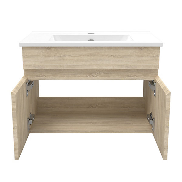 Meuble Salle de Bain avec colonne 60cm Chêne Wotan avec vasque ceramique