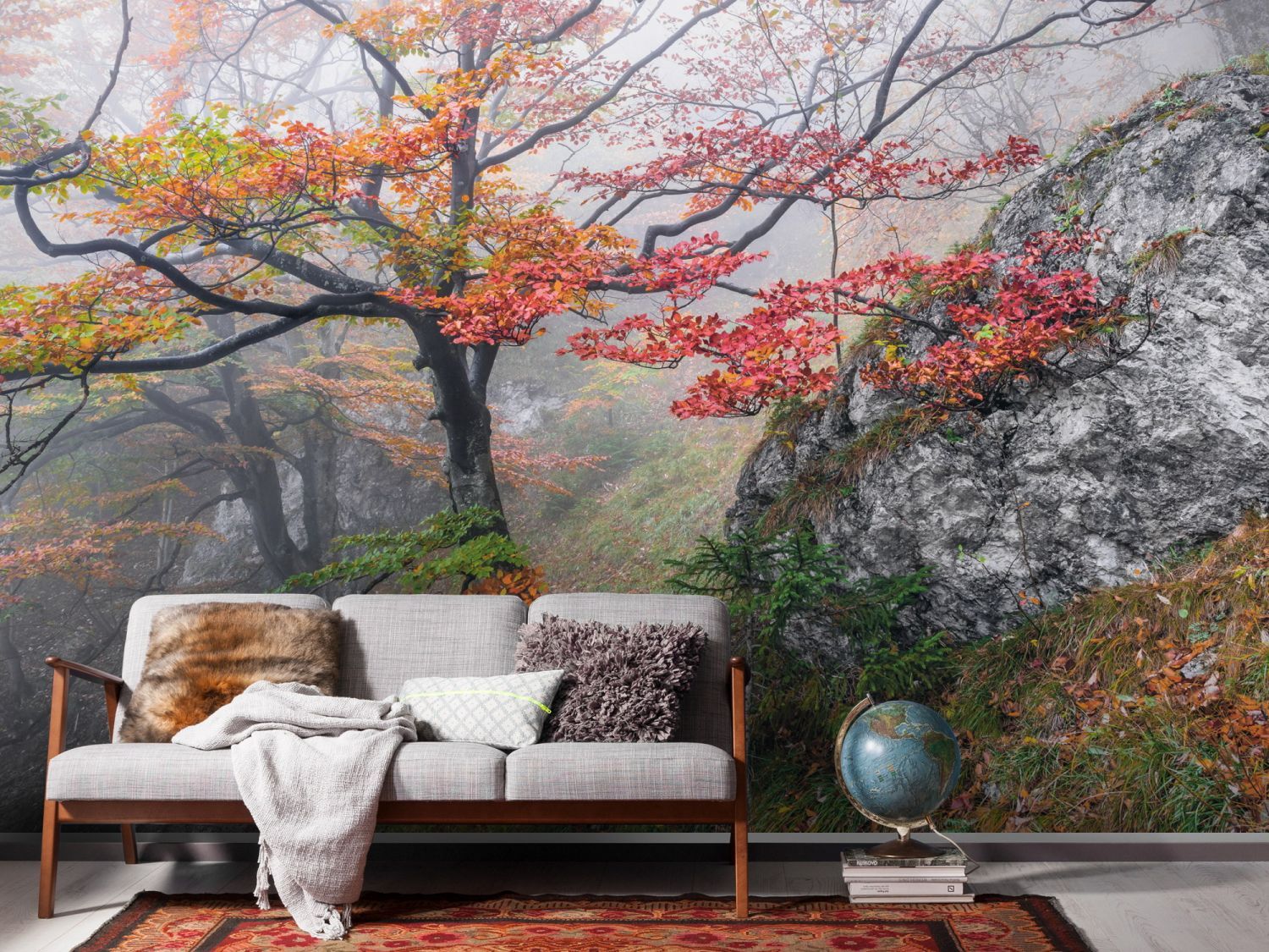 Sanders & Sanders fotobehang landschap rood, groen en oranje - 300 x 200 cm - 612500