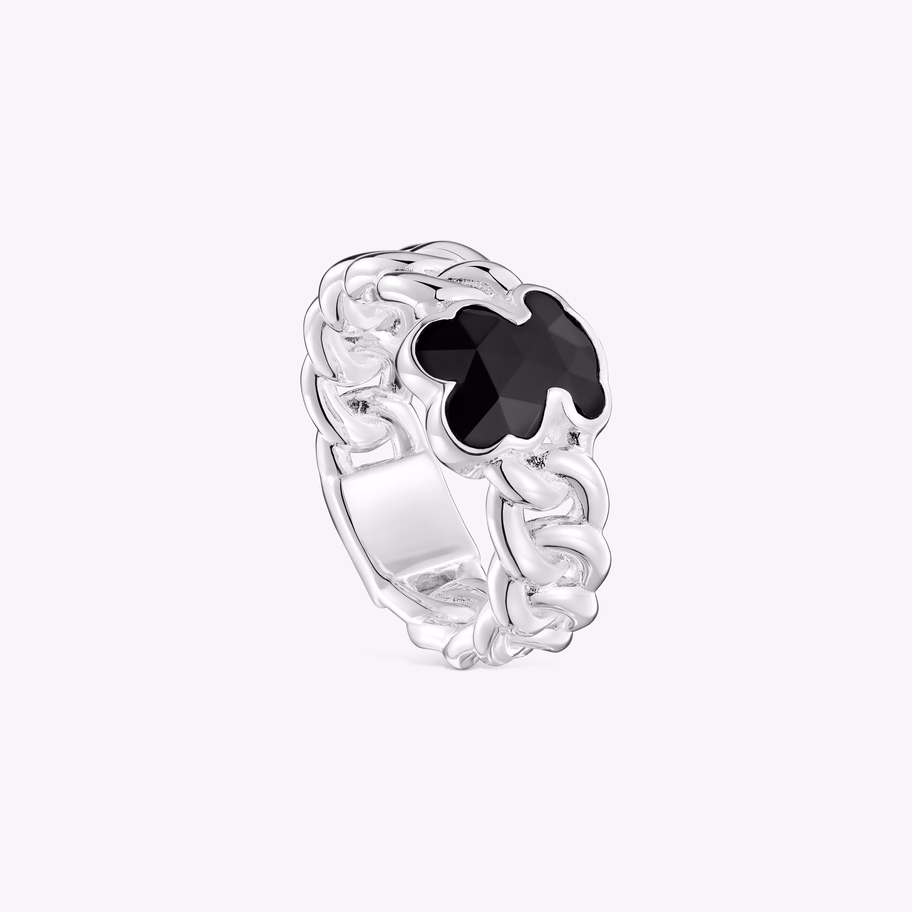 Anillo mediano de plata y motivo oso en ónix Icon Color