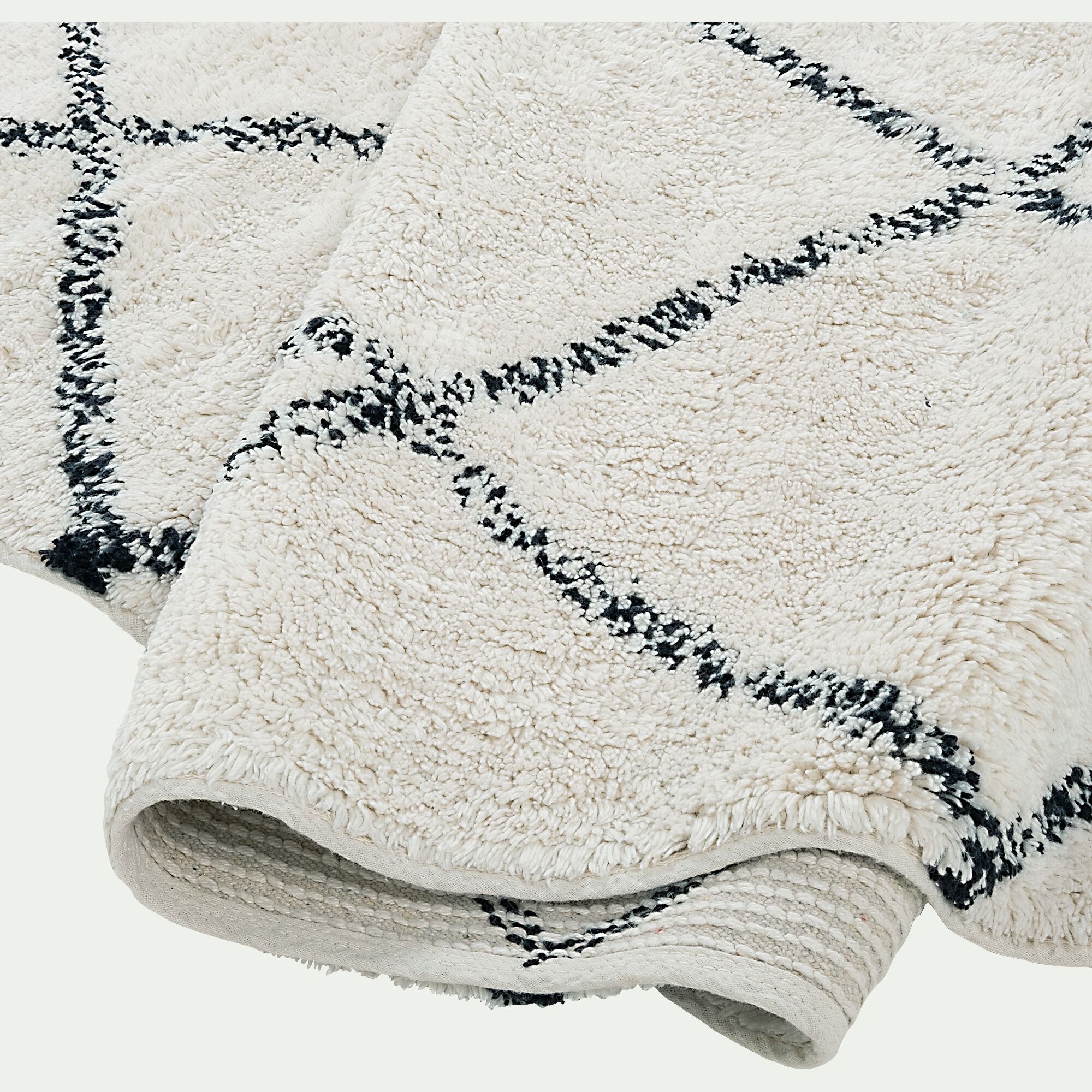 LOSANGE - Tapis en coton inspiration berbère en coton - écru et noir 70x110cm