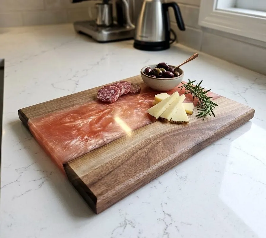 Luxury Handmade Charcuterie Board - Black Walnut Resin River Tray - Made in USA
