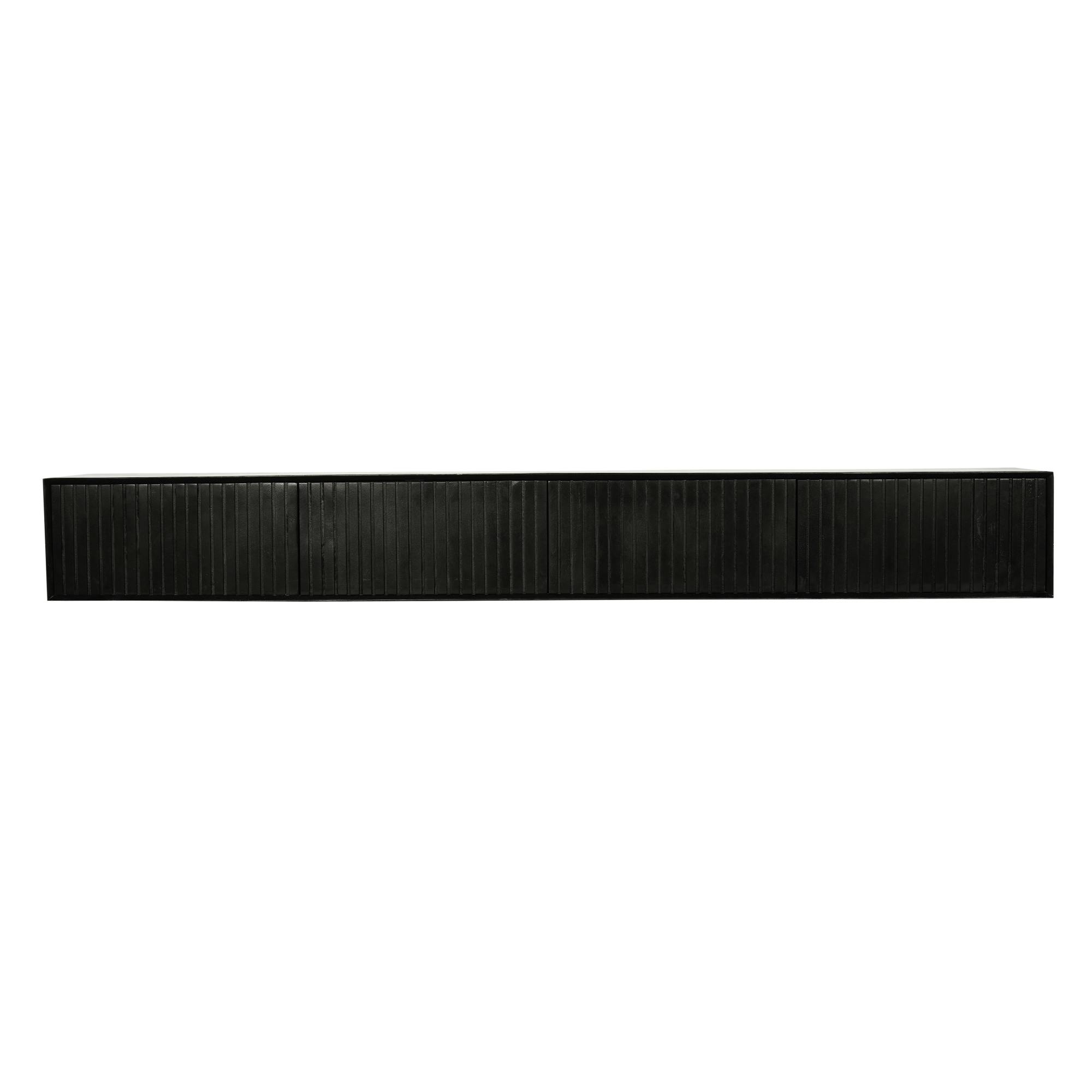 Meuble TV suspendu bois noir 4 portes rainurées 240 cm CORTINA