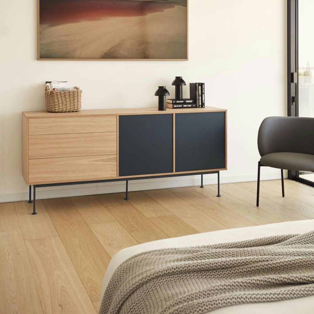 YOKO - Buffet 2 portes 3 tiroirs en bois L180cm gris anthracite