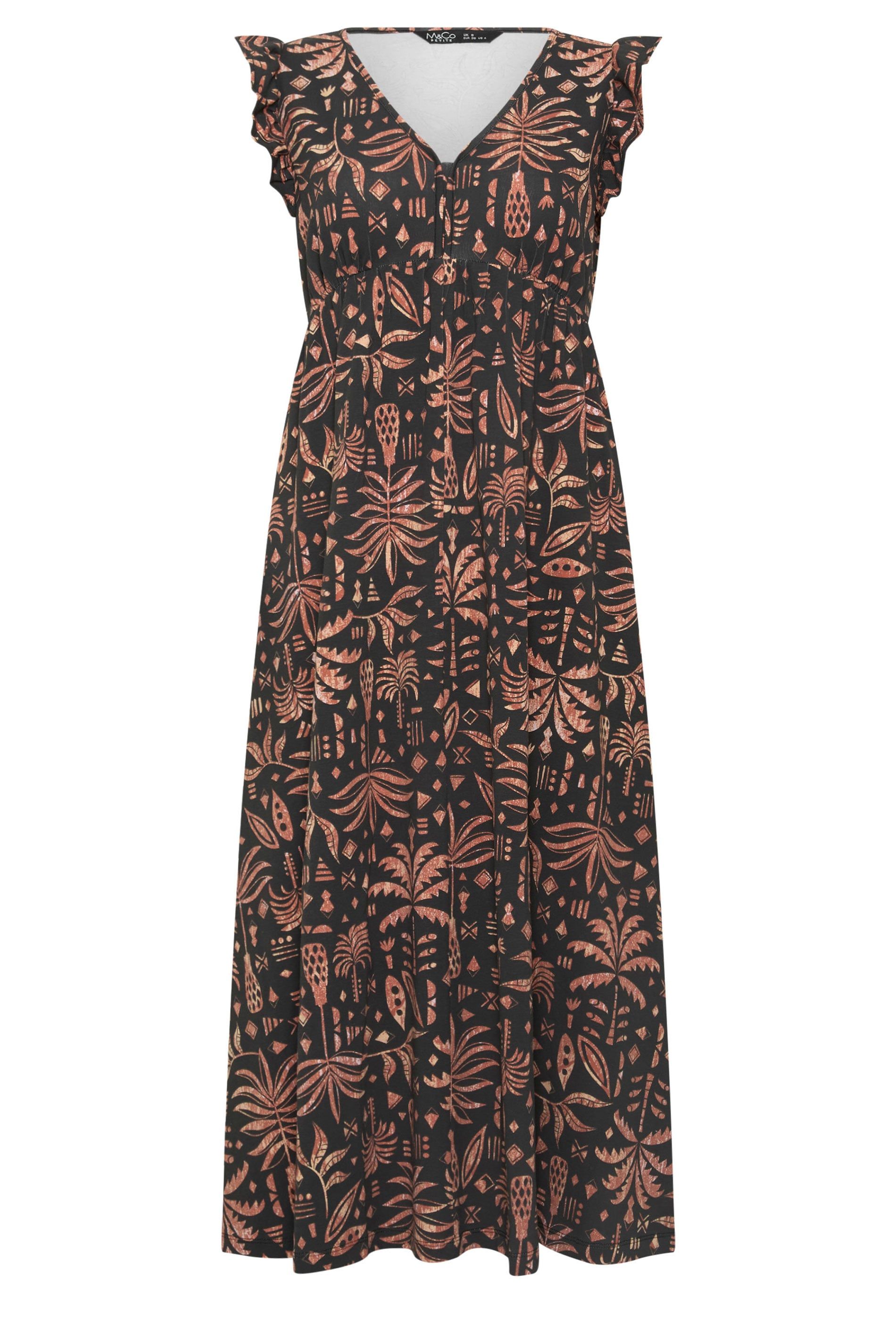 M&Co Petite Printed Frill Sleeve Midi Dress