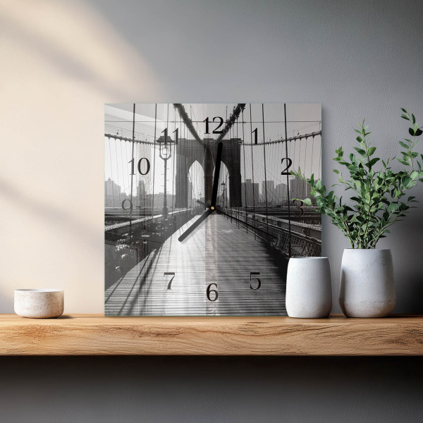 Zegar miasto 30x30 Most architektura rzeka budowla horyzont art