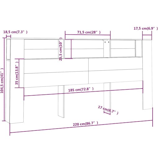 NNEVL Headboard Cabinet Sonoma Oak 220x18.5x104.5 cm