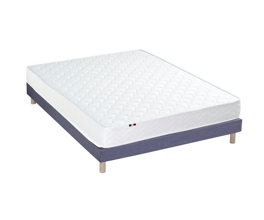 ENSEMBLE STRATUS - Ensemble matelas mousse ferme sommier bleu 140x190