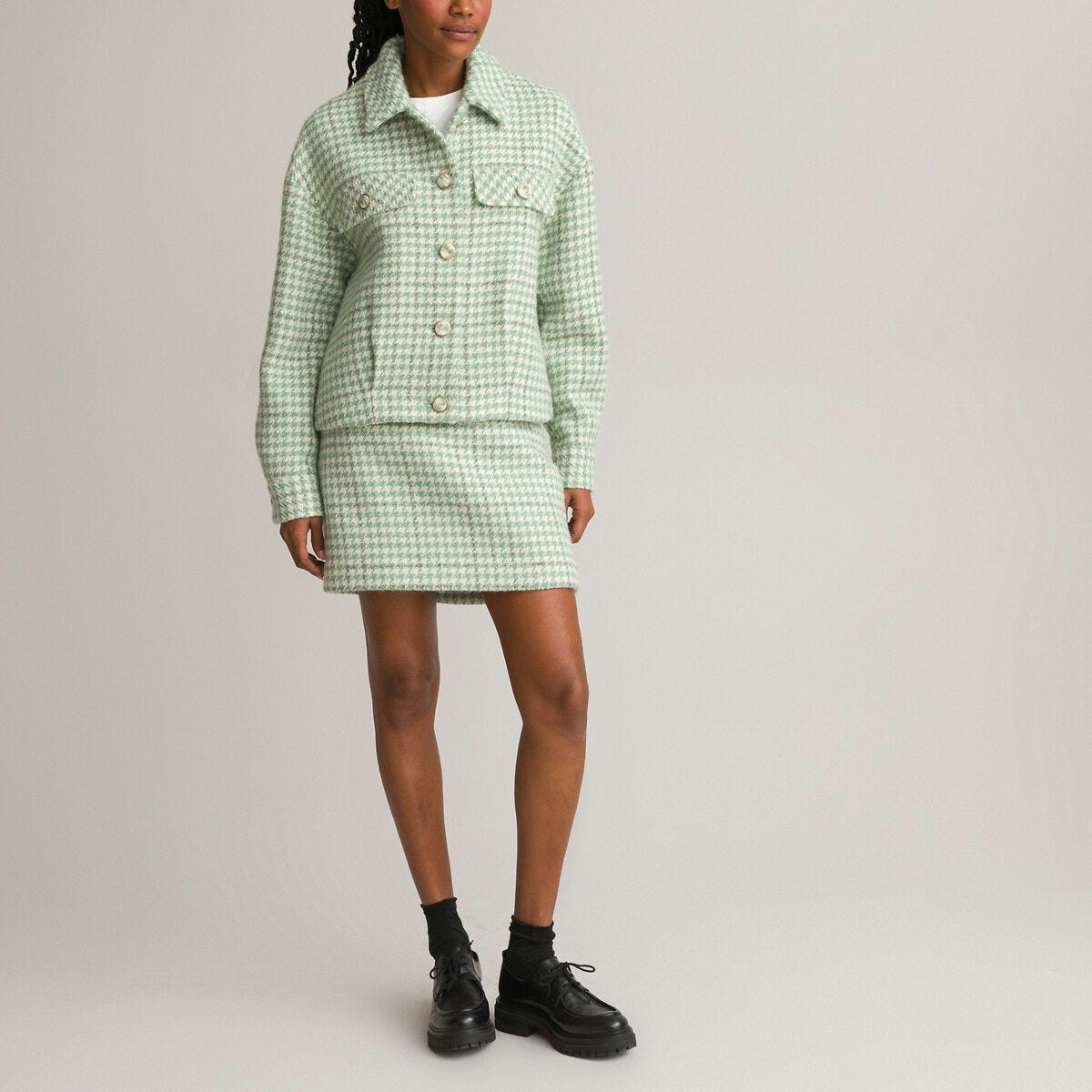 Surchemise cintrée en tweed pied-de-poule