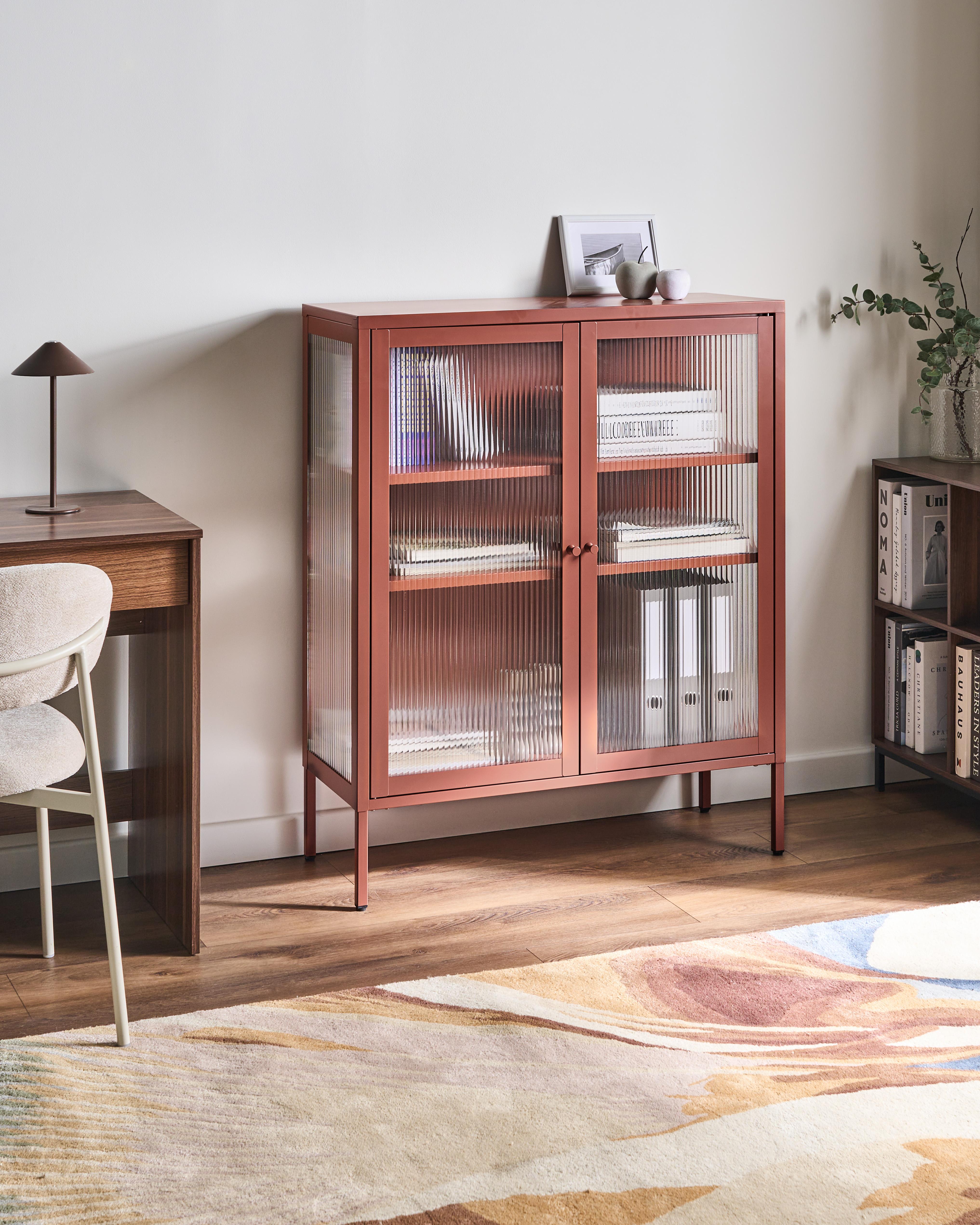 Glass Display Sideboard LERRYN Metal 90 cm Golden Brown