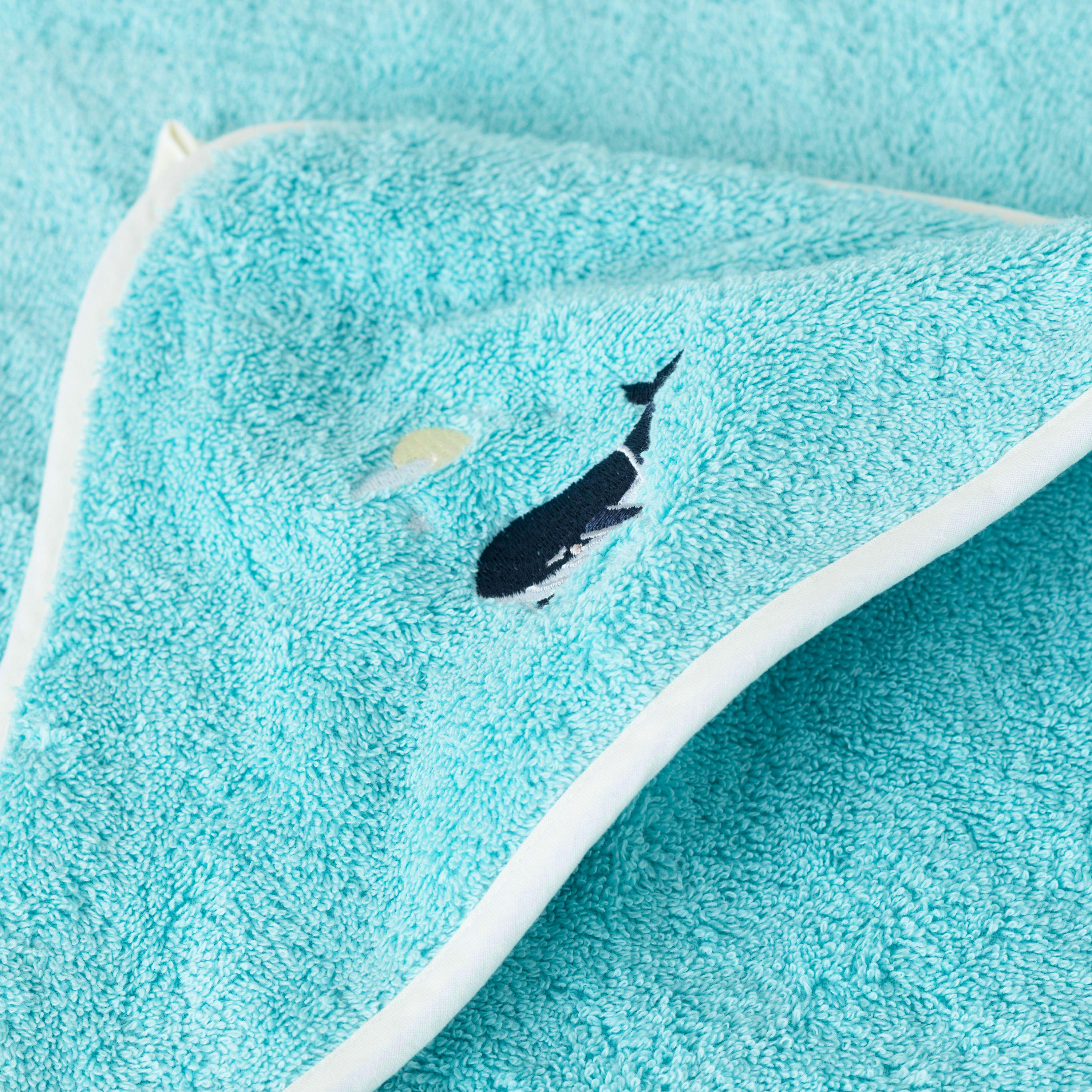 ATLANTIS - Cape de bain coton bouclette brodé bleu 80 x 80 cm