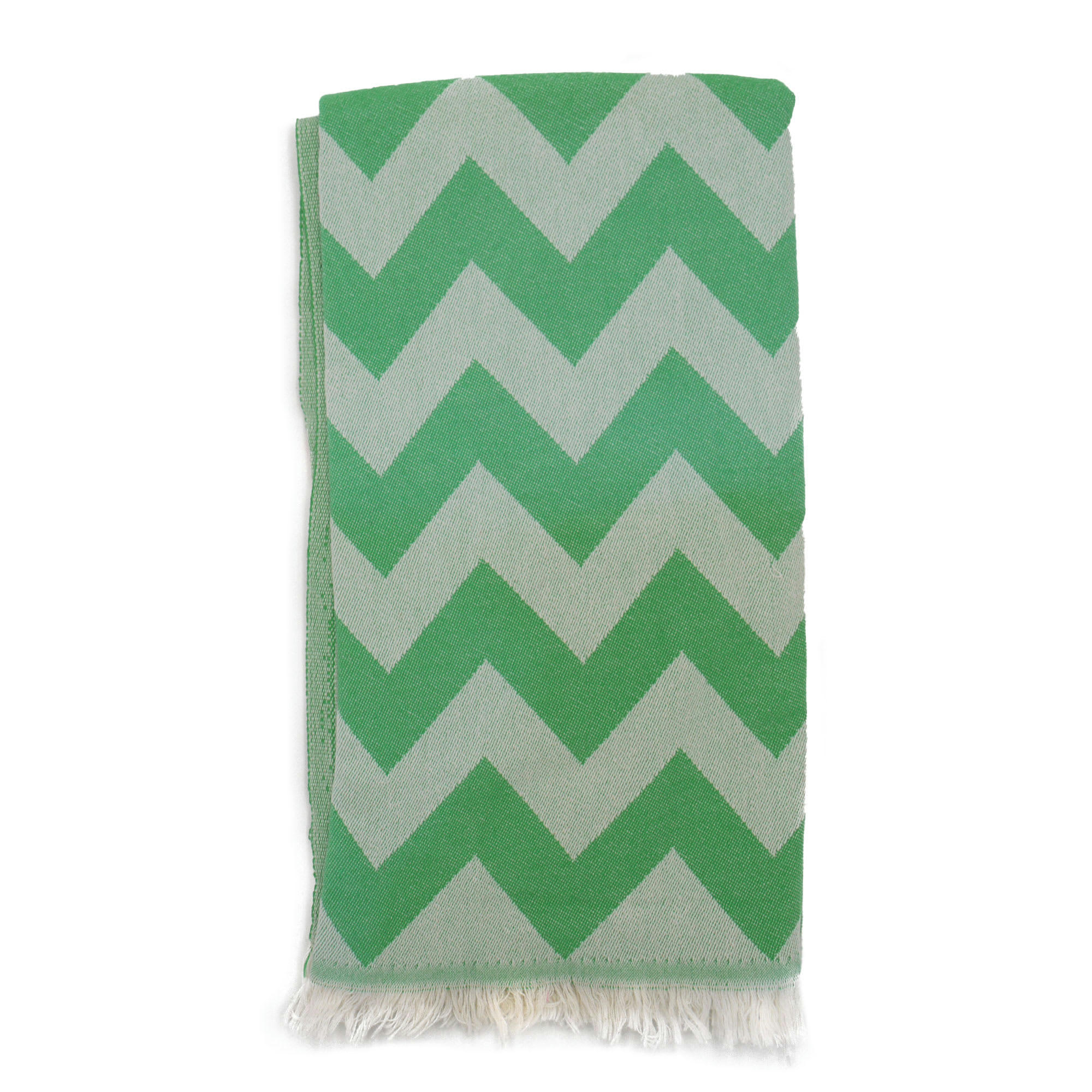 - Fouta zig-zag verte 100% coton avec franges 95x170cm