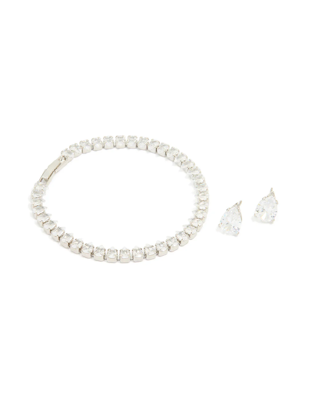 Silver Cubic Zirconia Earrings & Tennis Bracelet Set