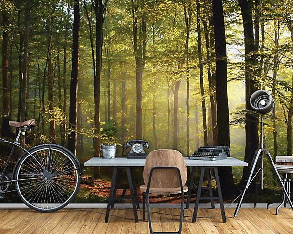 Papier Peint Panoramique Intissé Forêt Arbres Vert - 300x210 cm - Papier Peint Chambre et salon