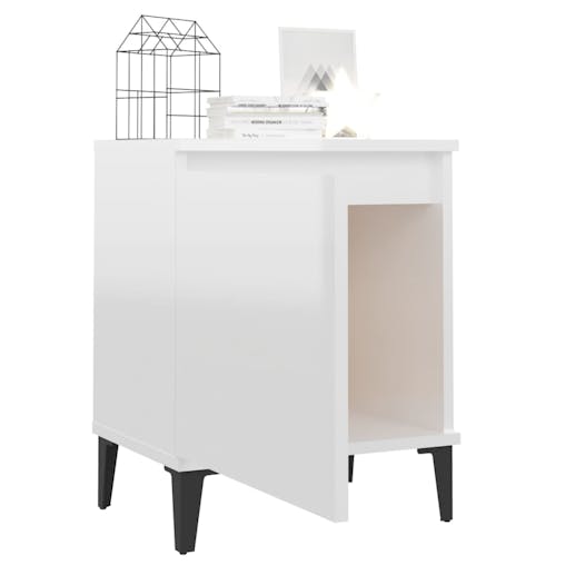 NNEVL Bed Cabinets with Metal Legs 2 pcs High Gloss White 40x30x50 cm