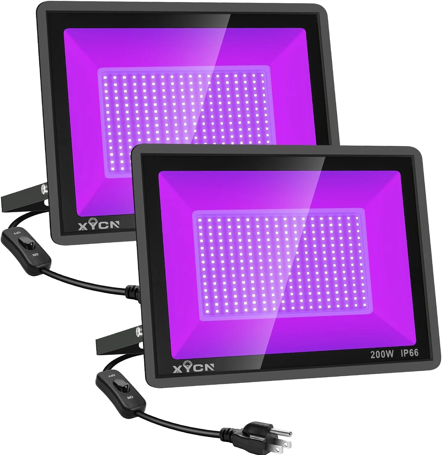 2 Pack 600W LED Black Lights, 395nm to 410nm Outdoor Flood Blacklight Light with Plug, IP66 Waterproof forGlow in The Dark, Dance Party, Stage Lighting, Body Paint, Fluorescent Poster, Neon Glow(200w Led Black Light 2pack)